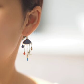 Blue Cloud Star And Moon Pendant Tassel Earrings - View 2