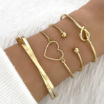 gold bracelet Vintage Gold Crystal Heart Letter Love Bangle Bracelet For Women Fashion Multi-layer Geometric Charm Bracelets