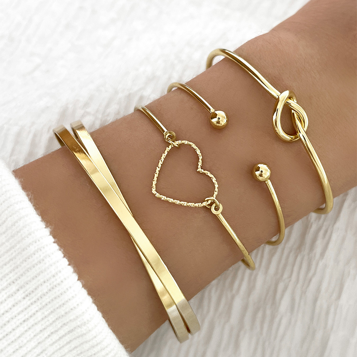 2403090748040329500 gold bracelet Vintage Gold Crystal Heart Letter Love Bangle Bracelet For Women Fashion Multi-layer Geometric Charm Bracelets