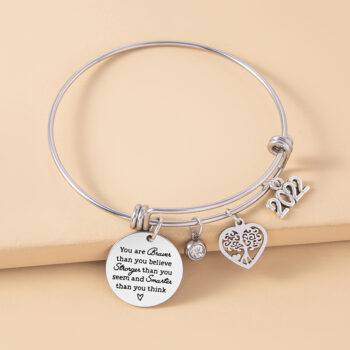 crystal bracelet Crystal Heart Tree Of Life Charm Bracelet Inspirational Adjustable Stainless Steel Bangle