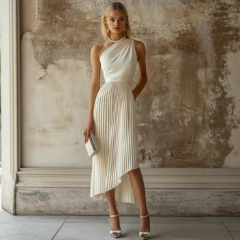 womens white pleated - View 2