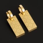 gold earrings 1 Pair, Women's Fashion Dangle Earrings, Hollow Rectangle Hoop, 18K Gold - Plated Stainless Steel, Hypoallergen