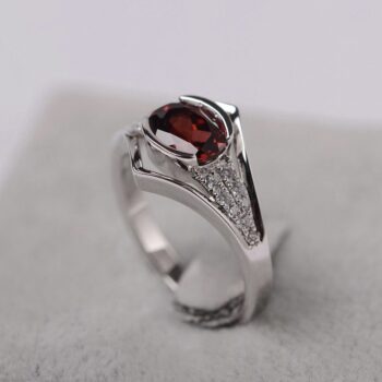zircon ring Womens Open-End Red Zircon Ring With Hollow Design