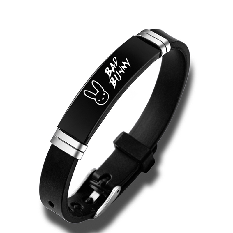 29f2ed95-b0cc-4266-b6b6-f3115893cc1d Hip Hop Bad Bunny Stainless Steel Silicone Bracelet Bangle - View 3