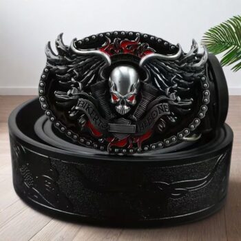 alloy buckle leather Mens Alloy-buckle Leather Belt With A Vintage Embossed Design