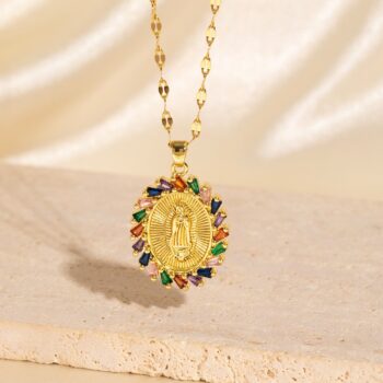 European And American Fashion Copper Micro-Set Color Zircon Madonna Pendant Necklace - View 2