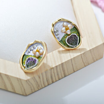 Niche-design Purple Oil-paint Pearl Stud Earrings - View 2