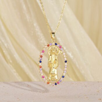 European And American Creative Madonna Figurine Copper Necklace With Zircon Inlays - View 2