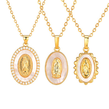 gold necklace Oval Shell Madonna Pendant Gold Necklace