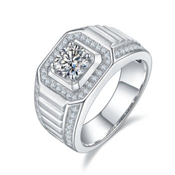 Men's 1-carat Luxury And Fashionable Light Luxury Jewelry Silver Ring Set With Top-quality Moissanite, S925 Silver-plated Pla