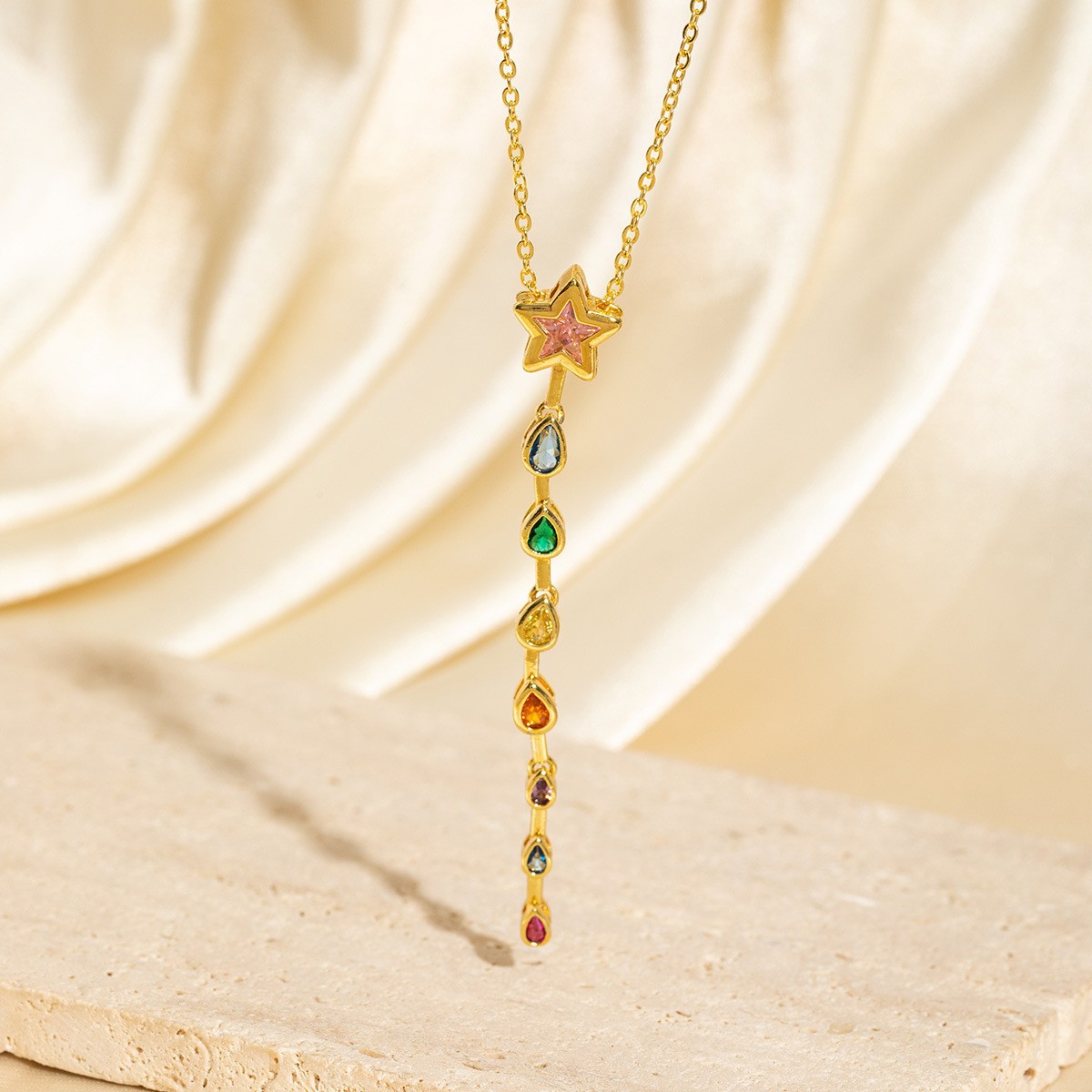 347230eb-f8d2-4651-be0d-0066910717a3 Exquisite Long Necklace With Colorful Zirconia And Elegant Tassels - View 2
