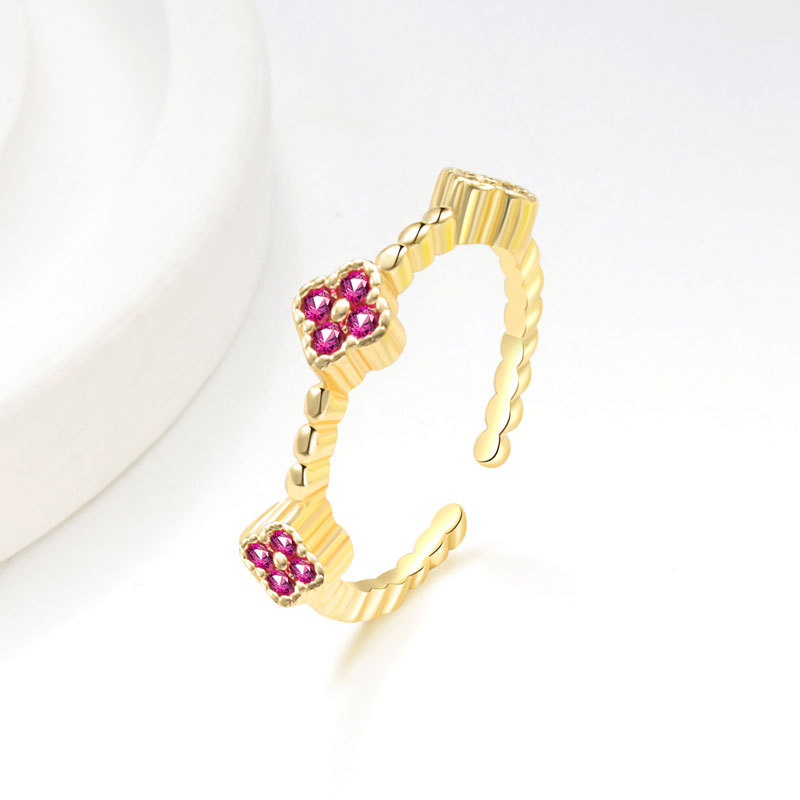 352587af-4736-4b4c-8ddb-df8e5bcff927 diamond ring Flower Petal Ring With Colorful Diamond Inlays In Copper