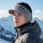 knitted hat Mens Fleece-Lined Thickened Warm Knitted Hat