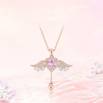 necklace Angel Heart Necklace With Moving Wings And A Clavicle Chain