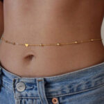 chain Creative And Fashionable Heart-shaped Bead Waist Chain, Golden Alloy Waist Chain For Women, Summer Accessory.