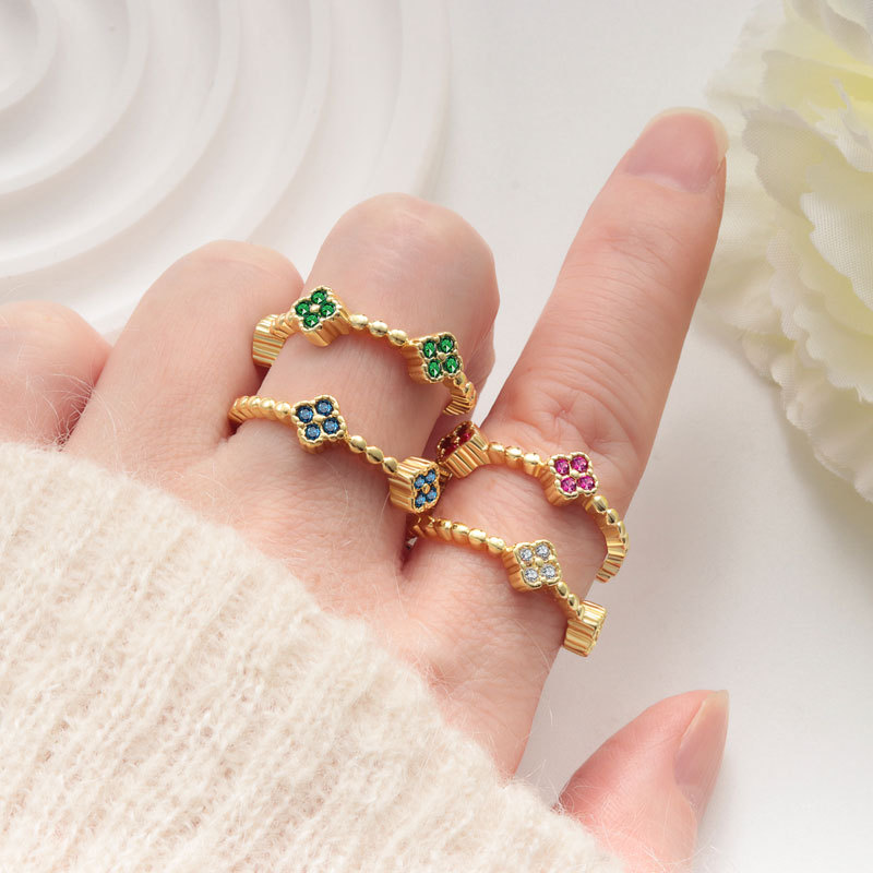 39091f6f-ec4d-4106-a316-baa675eba9eb Flower Petal Ring With Colorful Diamond Inlays In Copper - View 5