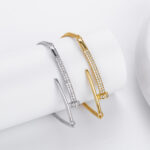 Stylish, Personalized Sterling Silver Bracelet With Zircon-studded Rivets - View 1