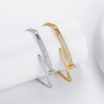 Stylish, Personalized Sterling Silver Bracelet With Zircon-studded Rivets - View 1