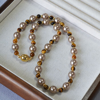 Retro Tigers Eye Beaded Necklace In Brown And Coffee Tones - View 2
