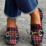 plaid flat heel Plaid Casual Flat-Heel Plus-Size Square-Toe Womens Shoes