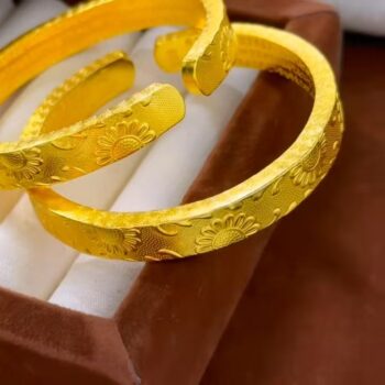 Womens Sunflower Heart Sutra Open Bracelet - View 2