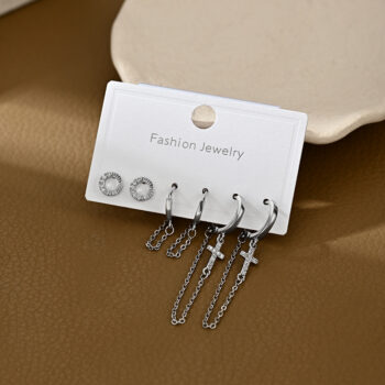 One Card Three Pairs Set Earrings Female Ear-caring Cross Ear Rings - View 1