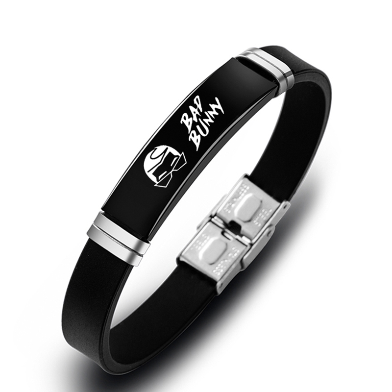 3d5ce96d-585e-4ac7-b65d-2d08ccc26d72 Hip Hop Bad Bunny Stainless Steel Silicone Bracelet Bangle - View 5