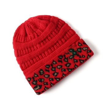 knitted hat Beanie Women's Warm Leopard Print Knitted Hat Winter