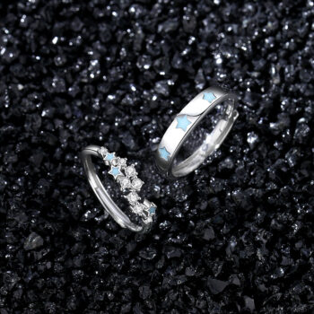 S925 Silver Couple Fluorescent Rings With Scattered Stars - View 2