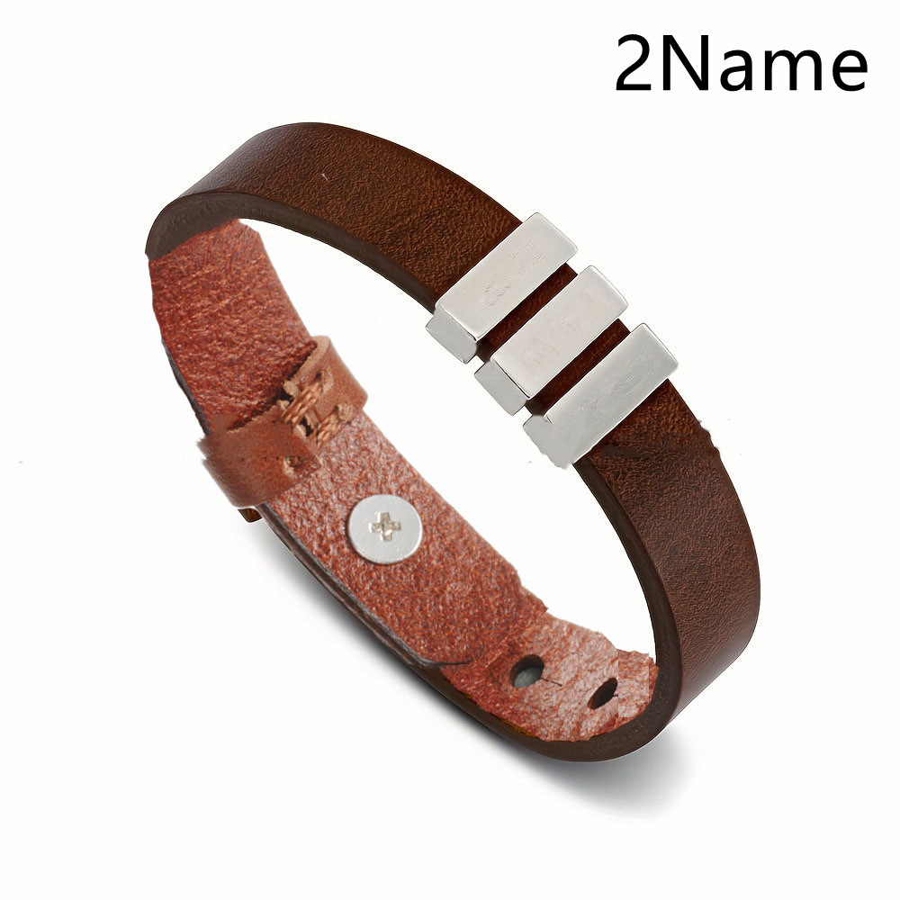 446b909f-7bd6-4298-9906-30114fcc328d stainless steel bracelet Customized Family Names Bracelet For Men Personalized Engraved Stainless Steel Beads Leather Bracele