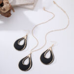 earrings Water Drop Hollow Metal Pendant Necklace And Earrings 2-Piece Set For Women