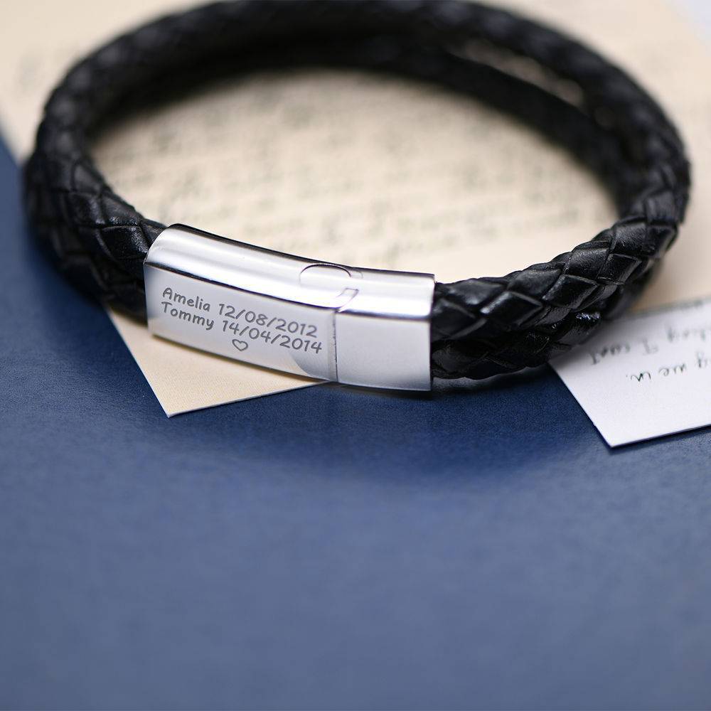 45f0ce95-5d23-49a8-81fa-2393bd130892 Leather With Engraved Namegenuine Leather Mens Bracelet - View 4