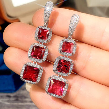 Shiny Square Zircon Earrings For Women - View 2