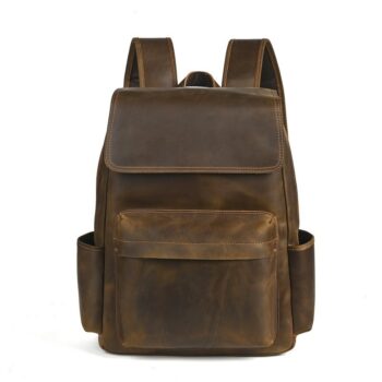 leather backpack Flip-Top Design Multi-Pocket High-Capacity Commuter Leather Backpack