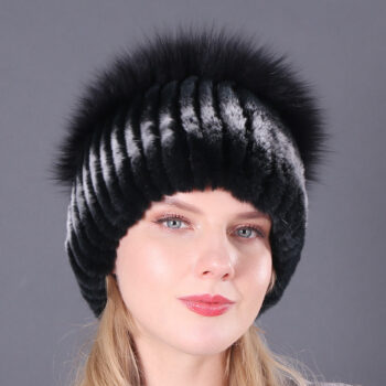Womens Warmth-Retaining Rex Rabbit Fur Winter Hat - View 2