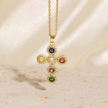 High-End Colorful Zircon Cross Necklace - View 2