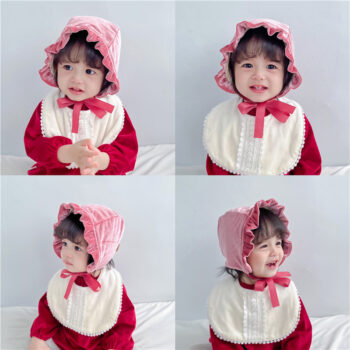 Gold Velvet Wooden Ear Baby Beanie Cap