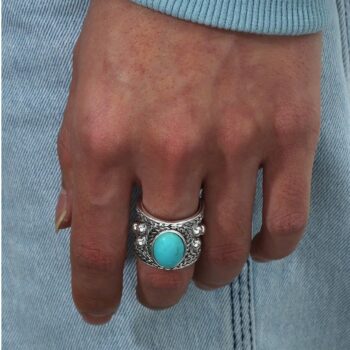 Women's Fashion Personality Ring, Creative Minimalist Turquoise Wide-Face Ring, Suitable For Daily Wear, Gifting & Vacation -
