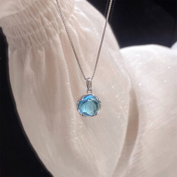 Aquamarine Crystal Necklace For Women A Niche Delicate Collar-style Chain - View 2