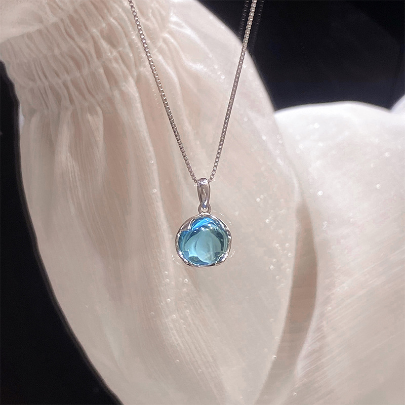 4fc37a21-545a-4b91-b131-125853fcd3eb Aquamarine Crystal Necklace For Women A Niche Delicate Collar-style Chain - View 2