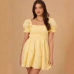 Vacation-style Sweet Embroidered Square-neck Dress - Main product image
