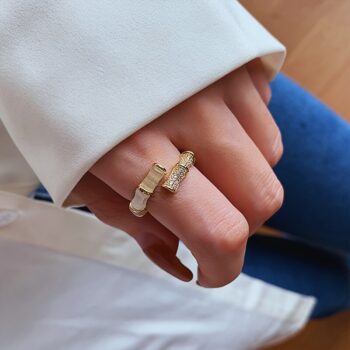 ring Unisex Alloy Geometric Bamboo Joint Ring, Cat's Eye Stone Open Adjustable Jewelry