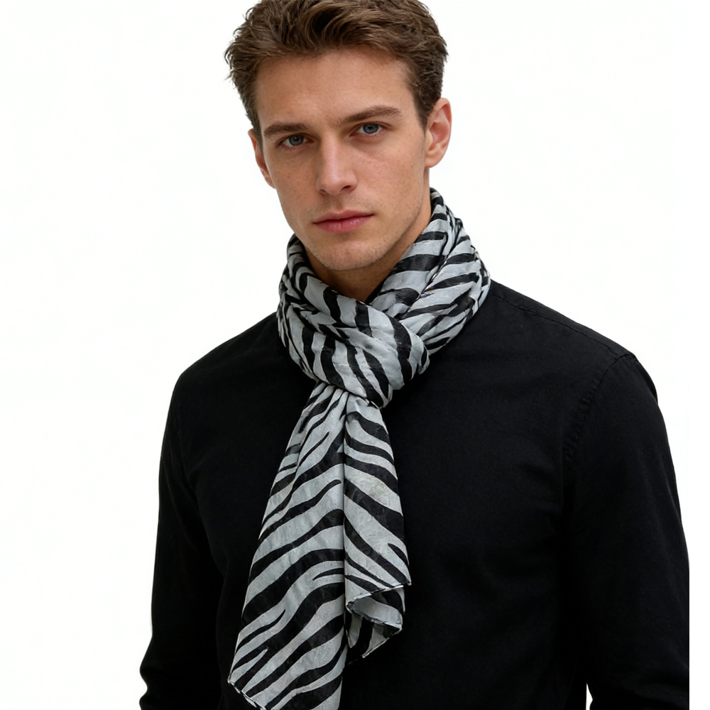 52a64a15-6c94-4da0-8735-29540b51364b Lightweight Sheer Scarf ,Black White Monochrome Geometric - View 3