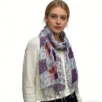 2pcs feather light 2pcs Feather Light Purple Lavender Floral Pattern Printed Long Scarf ,Versatile Everyday Scarf ,Pairs With