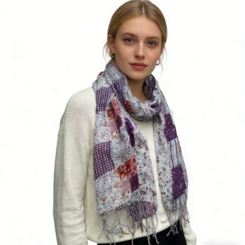 2pcs feather light 2pcs Feather Light Purple Lavender Floral Pattern Printed Long Scarf ,Versatile Everyday Scarf ,Pairs With