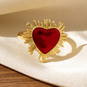 Red Heart-Shaped Oil-Drip Wing Ring - View 2