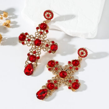 1 Pair Gothic Vintage Black Crystal Cross Drop Earrings, Punk Style Zinc Alloy Jewelry - View 2