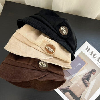 Japanese-style Retro Brown Corduroy Fishermans Hat With A Folded Brim - View 2