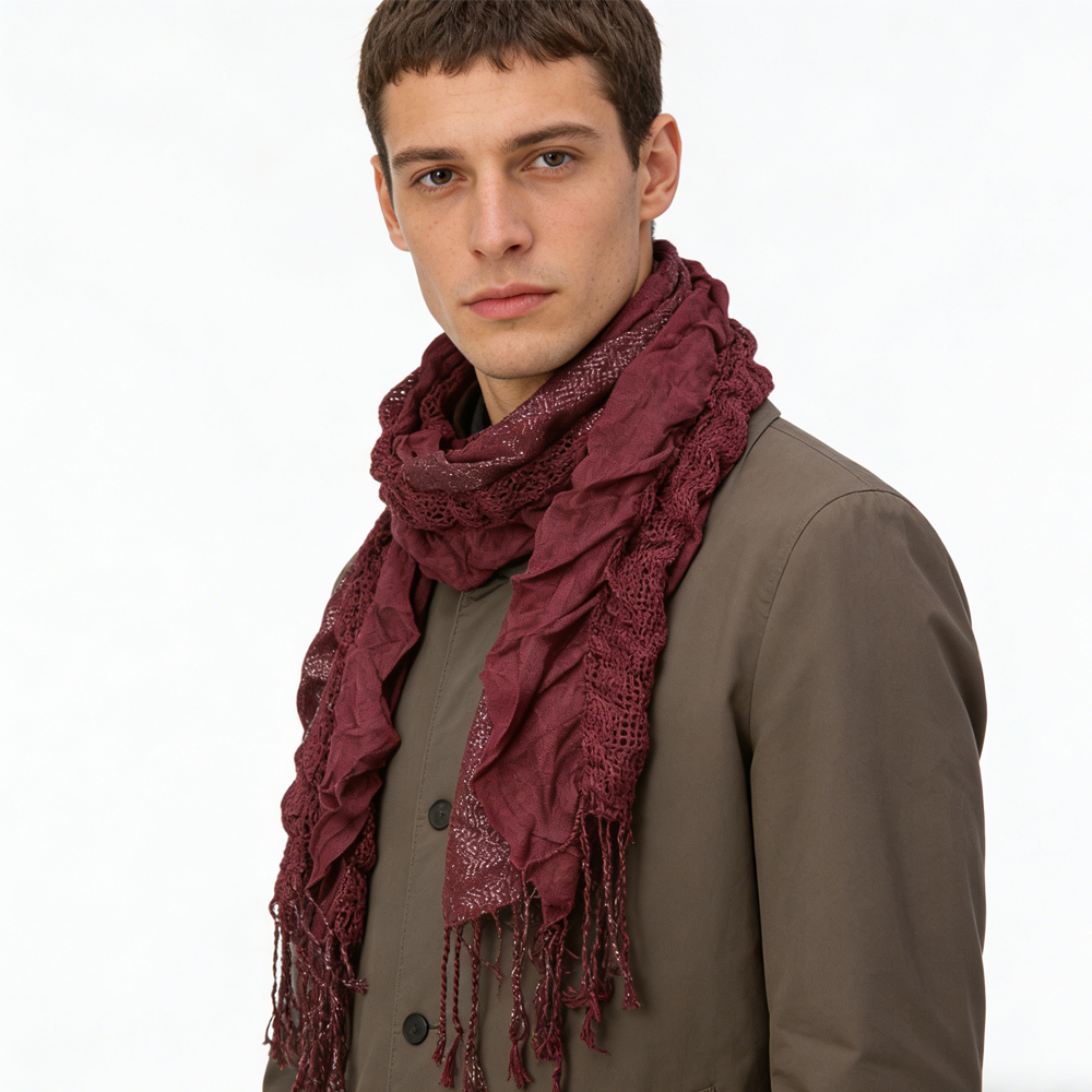 55f43843-55f7-4fcf-932b-462ced19d71e 2pcs Extra Long Evening Glamour Piece Magenta Metallic Crinkle Scarf,Shimmer Textured Scarf ,Luxe Look For Evening Wear,Scarf