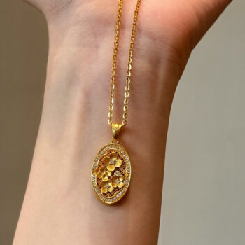 Flower-shaped Pendant Necklace With Intricately Carved Flower Filaments - View 2